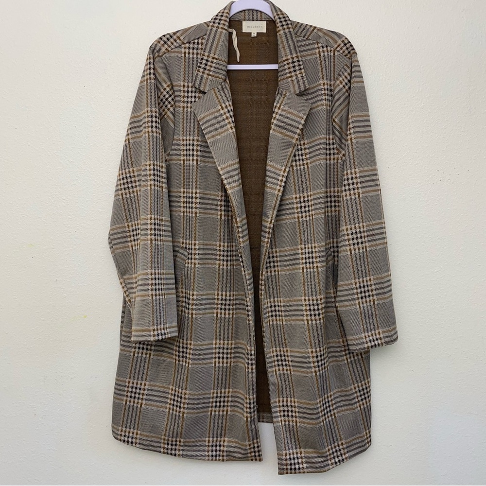 Melloday Mid Length Plaid Blazer Jacket